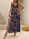 2024 Summer Fashionable Beach Style Sexy Dress Printed Open Back Strap V-neck Split Elegant Bohemian Style Long Dress