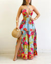 New Fashion 2024 Summer Casual Tropical Print Backless Maxi Dress Sexy Elegant Dresses Women Vacation Female Clothing Outfits