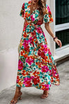 Women's 1XL-5XL plus size Short Sleeved Printed Casual Dress Elegant and Fashion V-neck Belt Slit Beach Vacation Style Dress