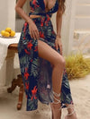 2024 Summer Fashionable Beach Style Sexy Dress Printed Open Back Strap V-neck Split Elegant Bohemian Style Long Dress