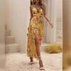 2024 Summer Fashionable Beach Style Sexy Dress Printed Open Back Strap V-neck Split Elegant Bohemian Style Long Dress