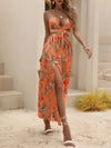 2024 Summer Fashionable Beach Style Sexy Dress Printed Open Back Strap V-neck Split Elegant Bohemian Style Long Dress