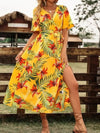 Women's 1XL-5XL plus size Short Sleeved Printed Casual Dress Elegant and Fashion V-neck Belt Slit Beach Vacation Style Dress